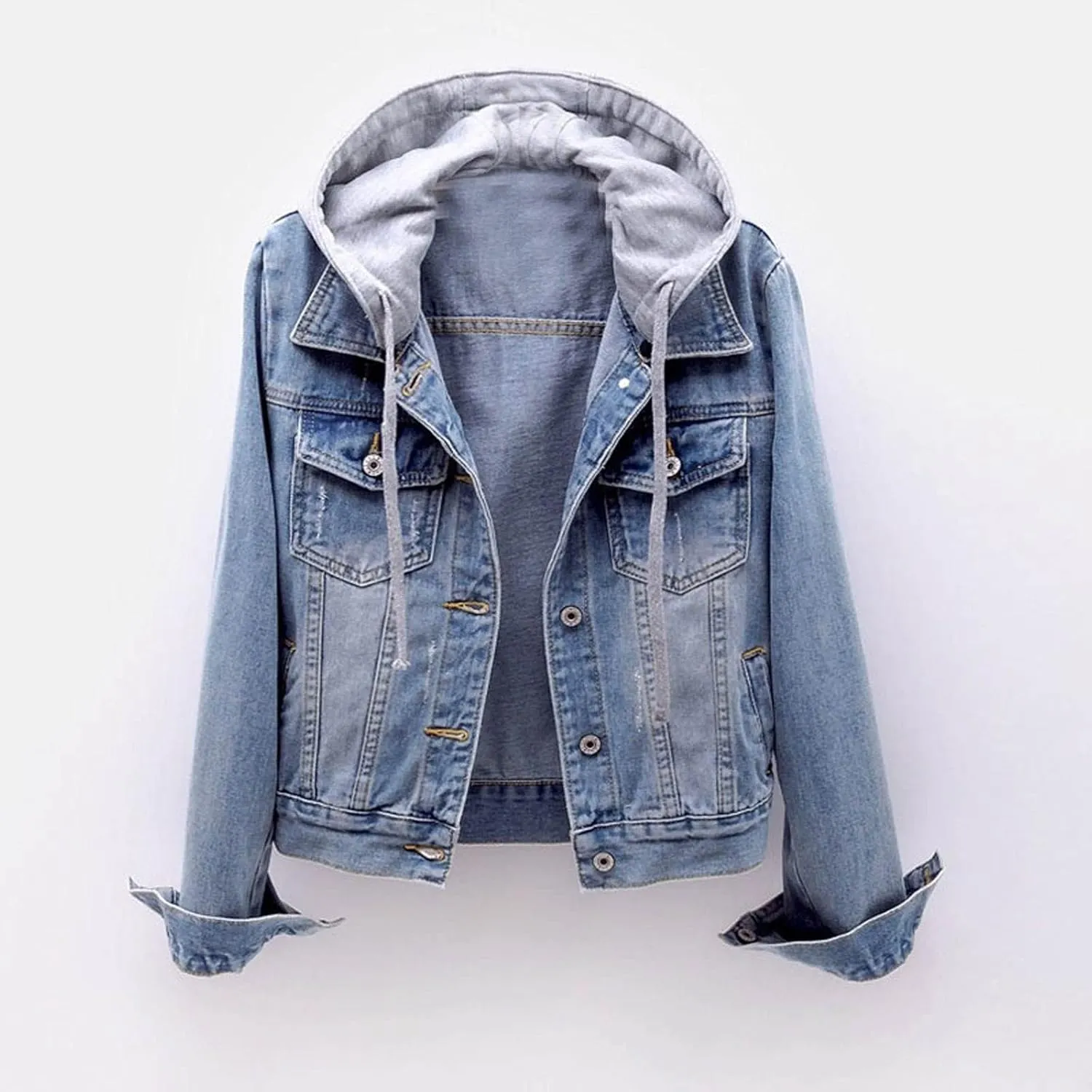 Womens Sherpa Fleece Lined Hoodie Denim Jacket 2022 Winter Jean Jacket Coats Oversized Long Sleeve Trucker Jacket Coat