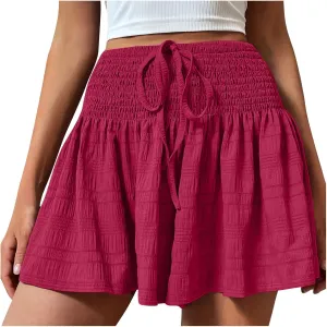 Women's Shorts Casual Summer High Waisted Drawstring Trendy Comfy Skirt Shorts Vintage Solid Color Pleated Soft Pants