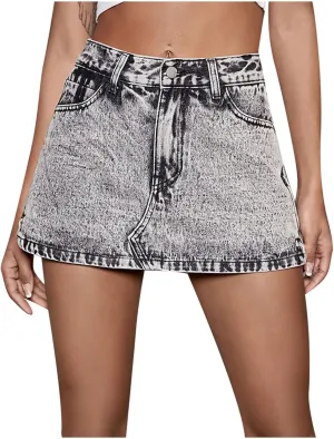 Women's Shorts Summer Fashion High Waisted Button Denim Skirt Wide Leg Baggy Outdoor Lounge Jeans with Pockets