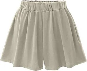 Womens Skirts Pleated Elastic High Waisted Wide Leg Dressy Shorts Basic Solid Versatile Stretchy Flared Casual Skorts