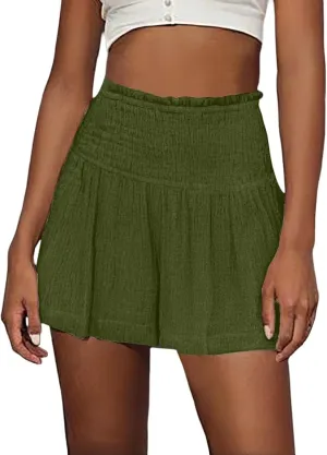 Womens Skorts Dressy Casual Summer High Waisted Ruffle Flowy Shorts Elastic Waist Wide Leg Lightweight Comfy Short