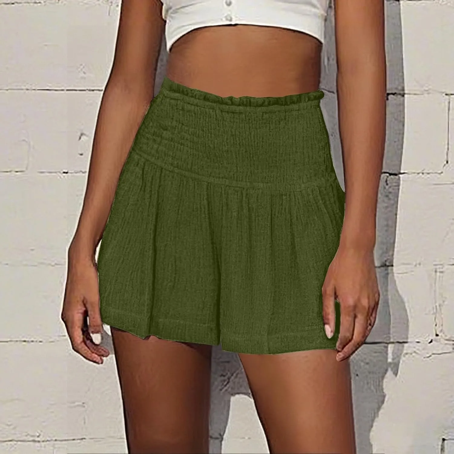 Womens Skorts Dressy Casual Summer High Waisted Ruffle Flowy Shorts Elastic Waist Wide Leg Lightweight Comfy Short