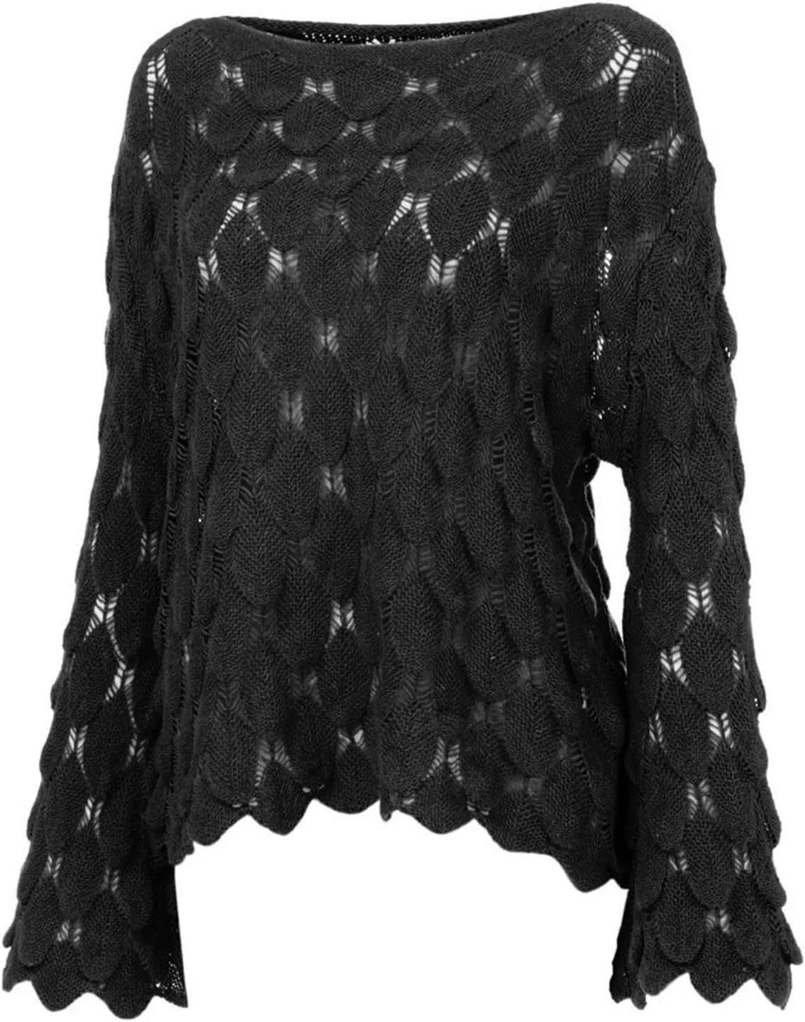 Women's Solid Color Round Neck Bell Sleeve Pullover Knitwear Fashion Short Sweater Sweaters for Women Trendy