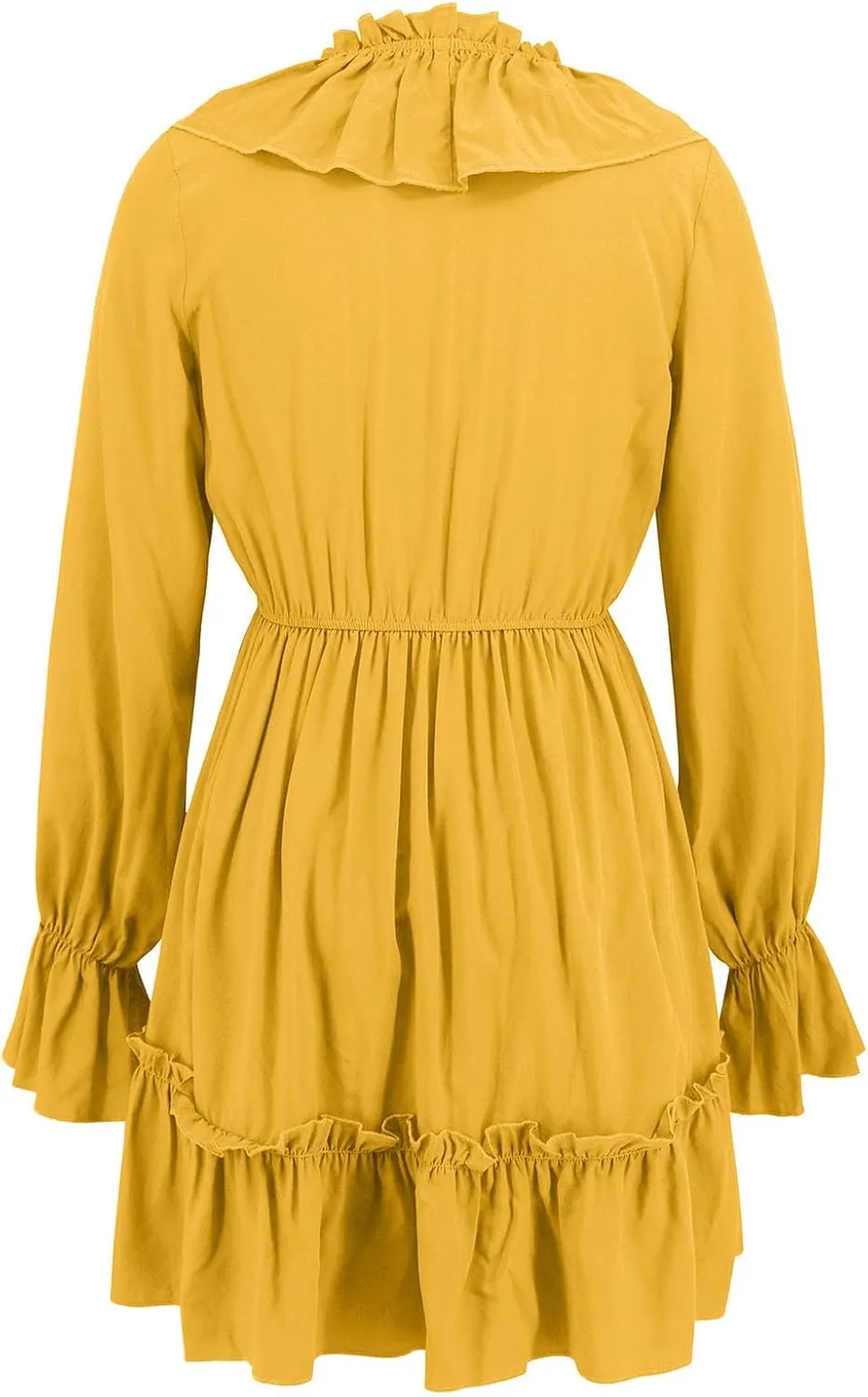 Womens Spring Summer Knot Front V Neck Ruffles Long Sleeve Floral Print Swing Mini Dress 2025 Textured Tiered Ruffle Dresses