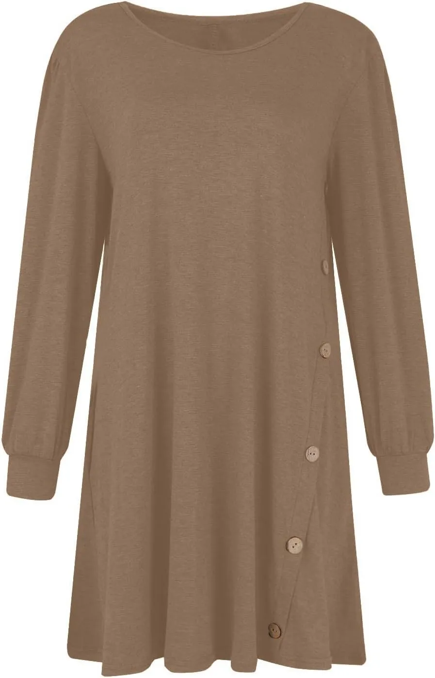 Womens Sweater Dresses 2024 Trendy Crewneck Solid Color Button Long Sleeve Casual Loose Dress Fall Outfits with Pockets