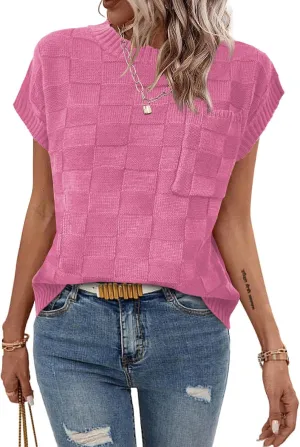 Womens Sweaters Sleeveless Summer Tank Tops Casual Knit Sweater Vest Crewneck Loose Fit Pullover 2025
