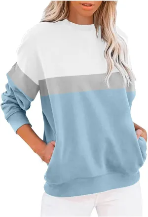 Womens Tops Long Sleeve 2024 Casual Crew Neck Solid Color Pullover Knit Cotton Plus Size Comfy Soft Outfits Teens