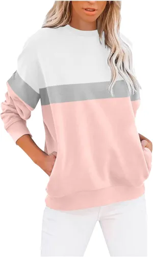 Womens Tops Long Sleeve 2024 Casual Crew Neck Solid Color Pullover Knit Cotton Plus Size Comfy Soft Outfits Teens
