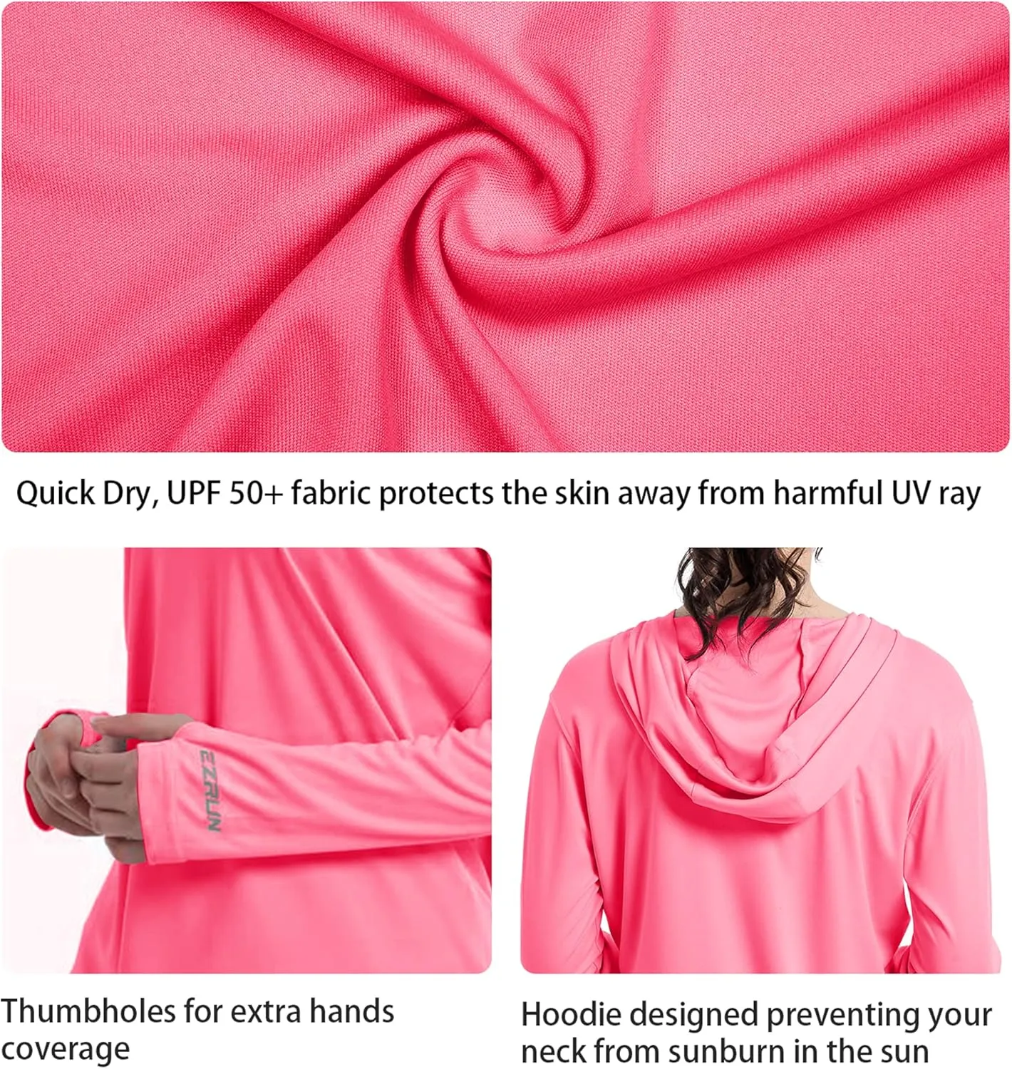 Women's UPF 50  UV Sun Protection Hoodie Shirt Dry Fit SPF Long Sleeve Sun Shirt Outdoor Performance Fishing Hiking Shirts