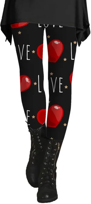 Women's Valentine's Day Yoga Pants Women's Autumn and Winter Leggings Artistic Splash Printed Workout Leggings for