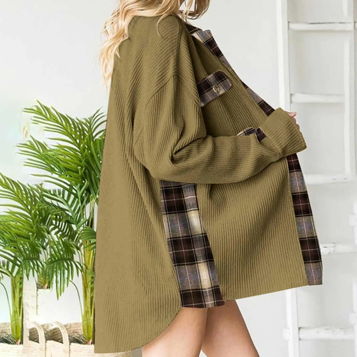 Womens Waffle Knit Shacket Boyfriend Button Down Shirt Jacket Loose Long Sleeve Tops Fall Fashion y2k Clothes
