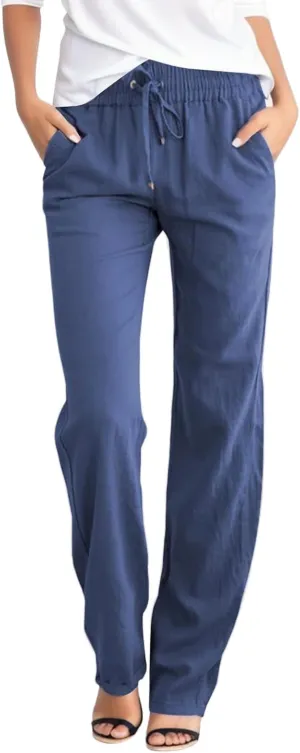 Womens Wide Leg Sweatpants Winter Silk Beach Leggings with Pockets Solid Color Elastic Waist
