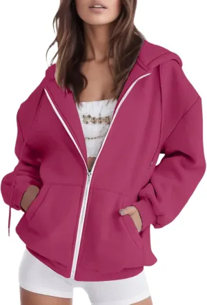 Womens Zip Up Hoodies Long Sleeve Fall Oversized Sweatshirts Fleece Y2K Jacket 2024 Fashion Clothes