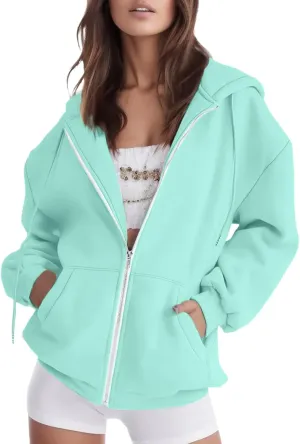 Womens Zip Up Hoodies Long Sleeve Fall Oversized Sweatshirts Fleece Y2K Jacket 2024 Fashion Clothes