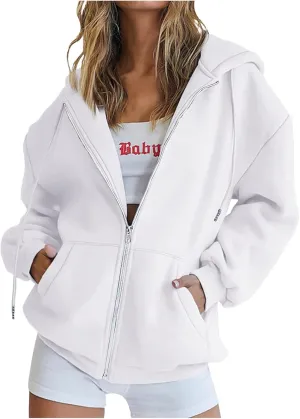 Womens Zip Up Hoodies Long Sleeve Sweatshirts Fall Active Solid Outfits Oversized Sweaters Casual Fashion Jackets