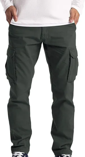 WUAI Men's Casual Military Combat Work Cargo Pants Slim Fit Lightweight Outdoors Jogger Chino Hiking Mountain Sweatpant
