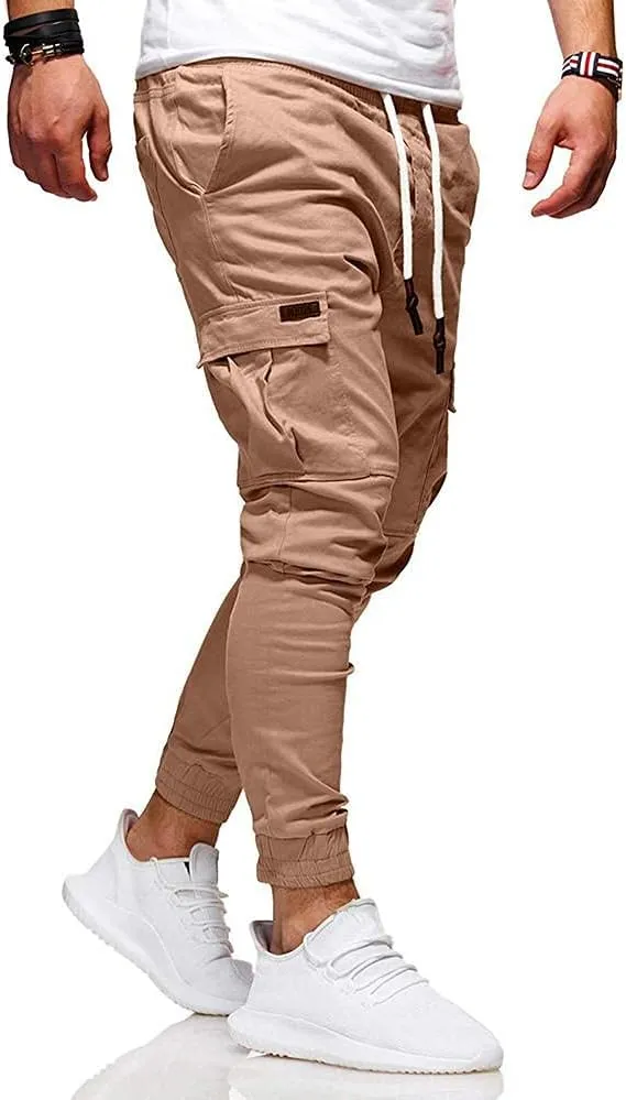 WUAI Mens Hiking Cargo Pants Slim Fit Stretch Outdoors Jogger Sweatpants Casual Elastic Waist Chino Lounge Trousers