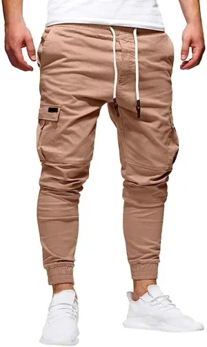 WUAI Mens Hiking Cargo Pants Slim Fit Stretch Outdoors Jogger Sweatpants Casual Elastic Waist Chino Lounge Trousers