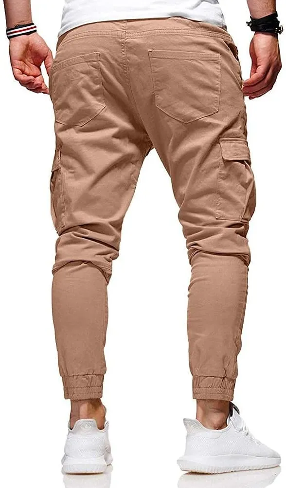 WUAI Mens Hiking Cargo Pants Slim Fit Stretch Outdoors Jogger Sweatpants Casual Elastic Waist Chino Lounge Trousers