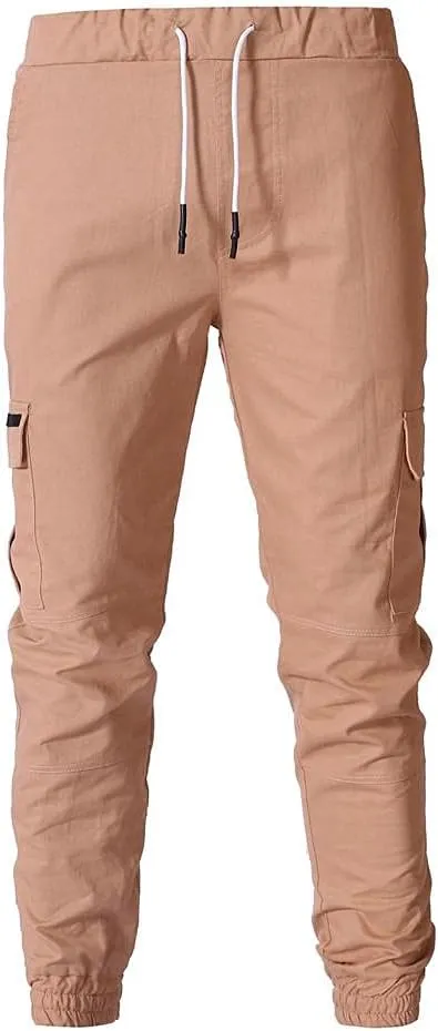 WUAI Mens Hiking Cargo Pants Slim Fit Stretch Outdoors Jogger Sweatpants Casual Elastic Waist Chino Lounge Trousers