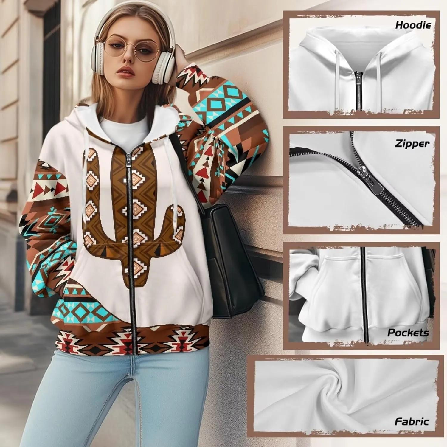 Xoenoiee Women Oversized Hoodies Full Zip Sweatshirts Soft Hooded Jacket with Pocket Fall Winter Long Sleeve Y2K Hoodie