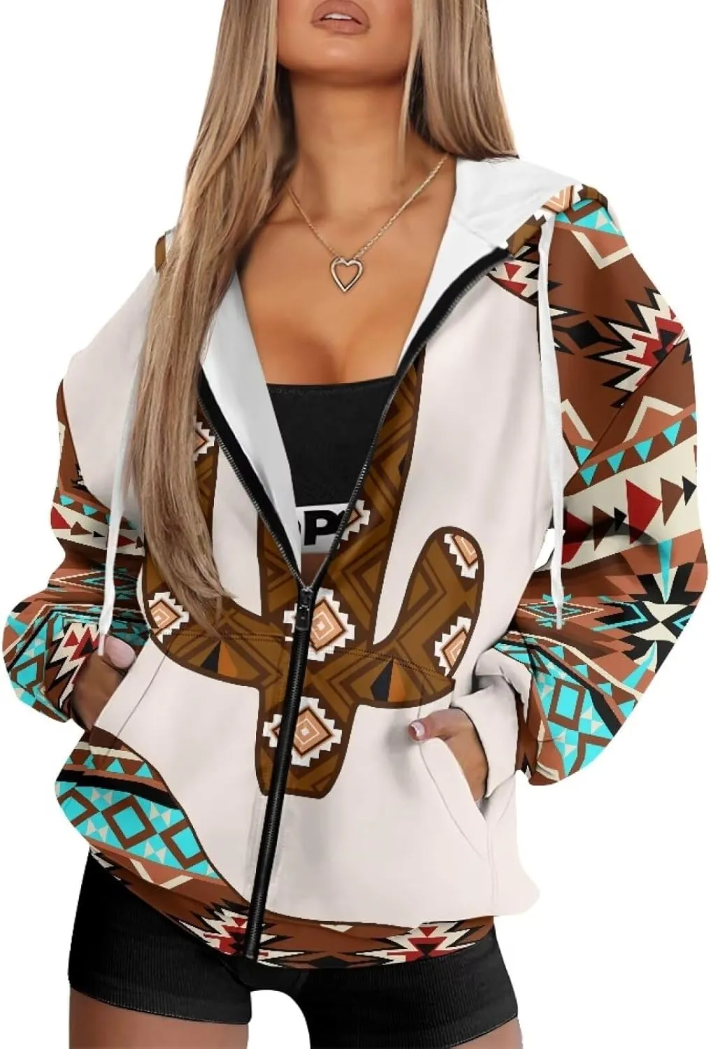 Xoenoiee Women Oversized Hoodies Full Zip Sweatshirts Soft Hooded Jacket with Pocket Fall Winter Long Sleeve Y2K Hoodie