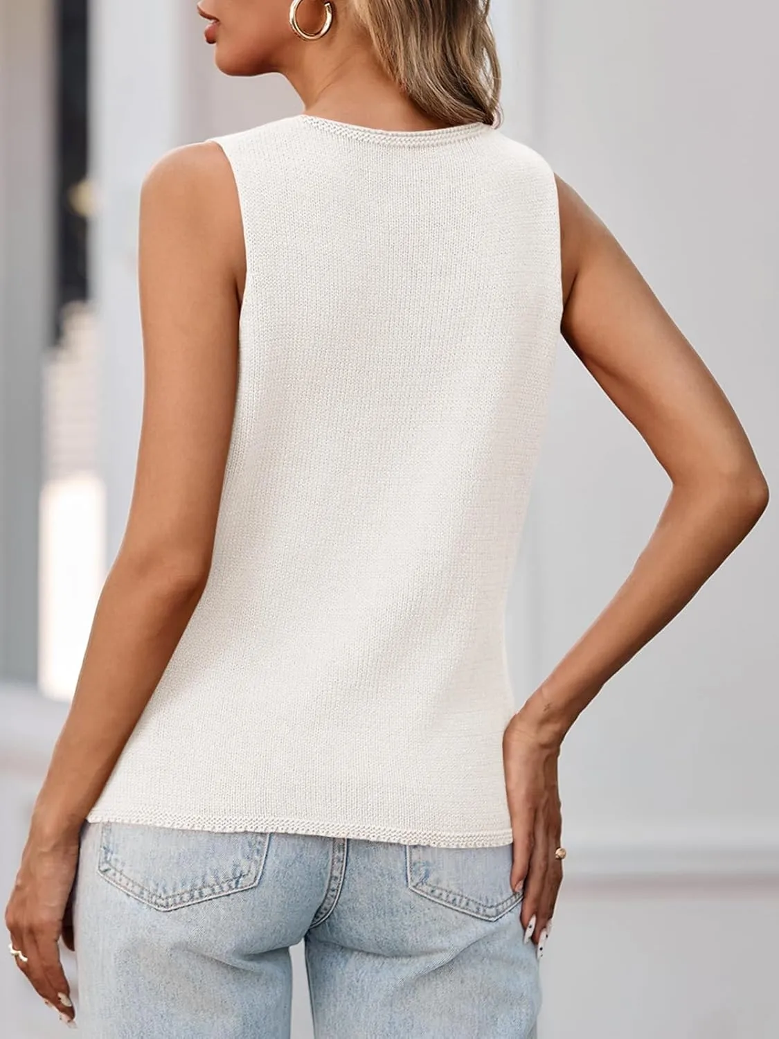Yousify Womens Sweater Vests Tie Front Knit Vest Summer Ribbed Tank Tops Y2k Cute Vests Fashion Casual Sleeveless Tops
