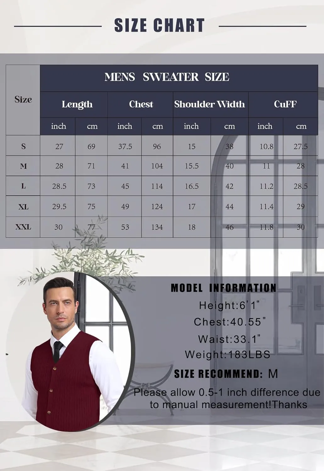 YTD Men's Sleeveless Sweater Vest V-Neck Casual Cable Knit Button Down Cardigan Vest