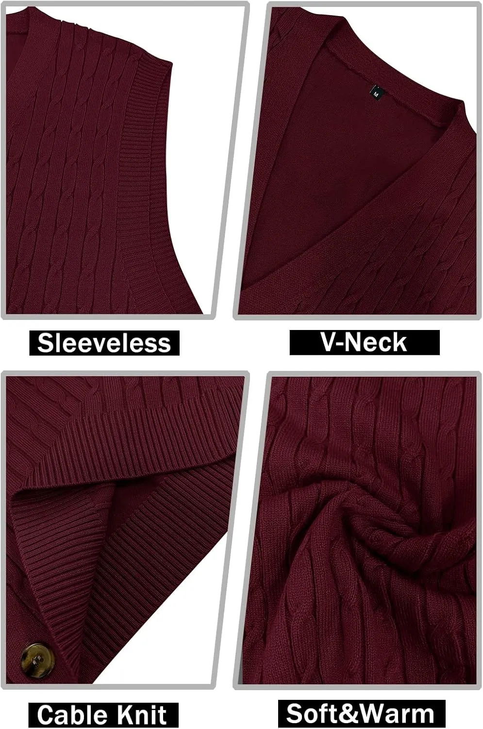 YTD Men's Sleeveless Sweater Vest V-Neck Casual Cable Knit Button Down Cardigan Vest