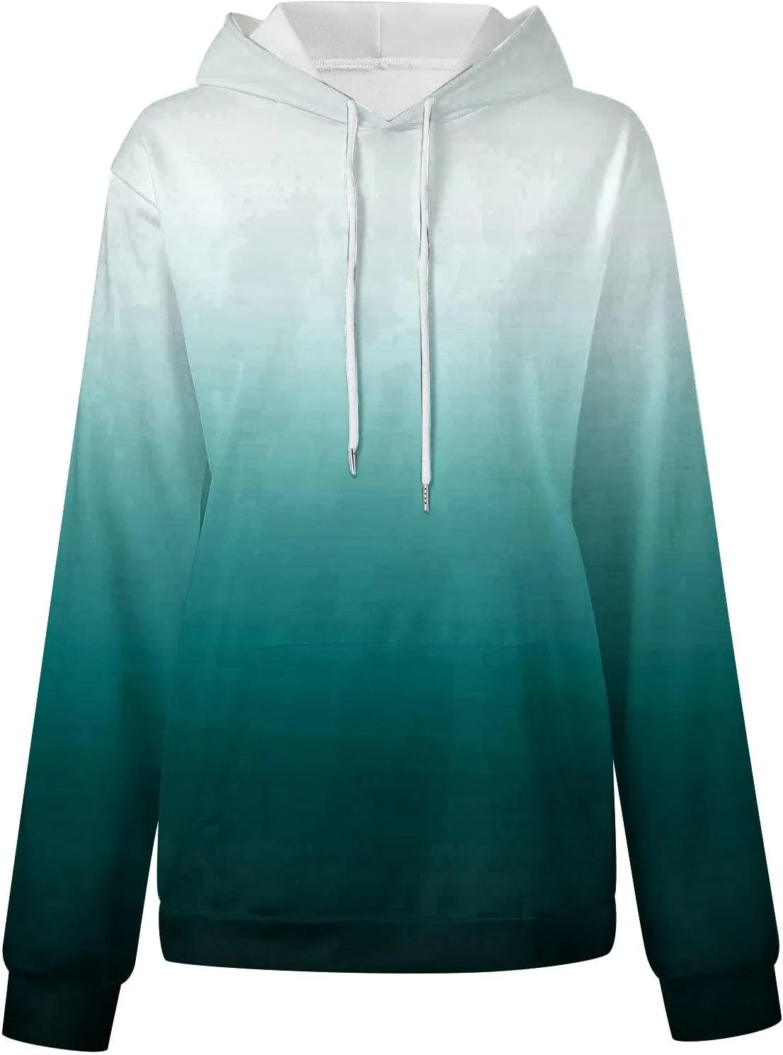 ZDRZK Hoodies For Women Gradient Print Casual Crewneck Long Sleeve Sweatshirts Hooded Loose Fit Oversized Pullover