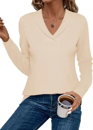 Zeagoo Sweaters for Women Fashion 2024 Fall Long Sleeve Shirts V Neck Collared Knit Pullover Tops Outfits