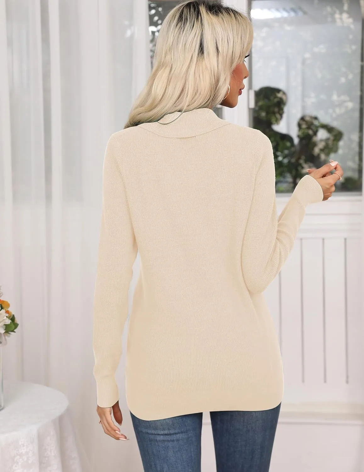 Zeagoo Sweaters for Women Fashion 2024 Fall Long Sleeve Shirts V Neck Collared Knit Pullover Tops Outfits
