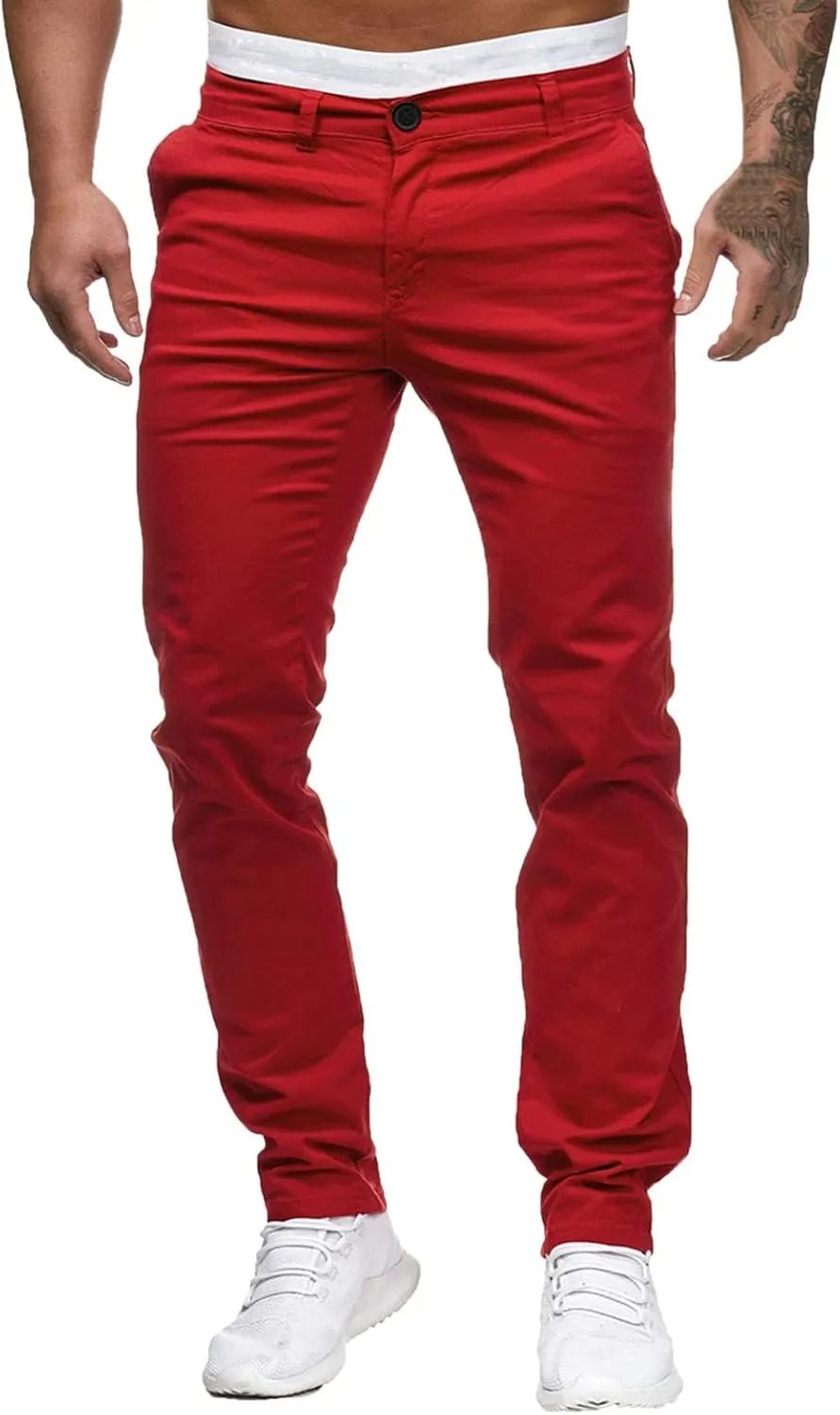 ZHUER Mens Casual Pants Slim Fit Flat-Front Skinny Dress Pants Full Length Mid Waist Stretch Chino Pants Work Sport Trousers