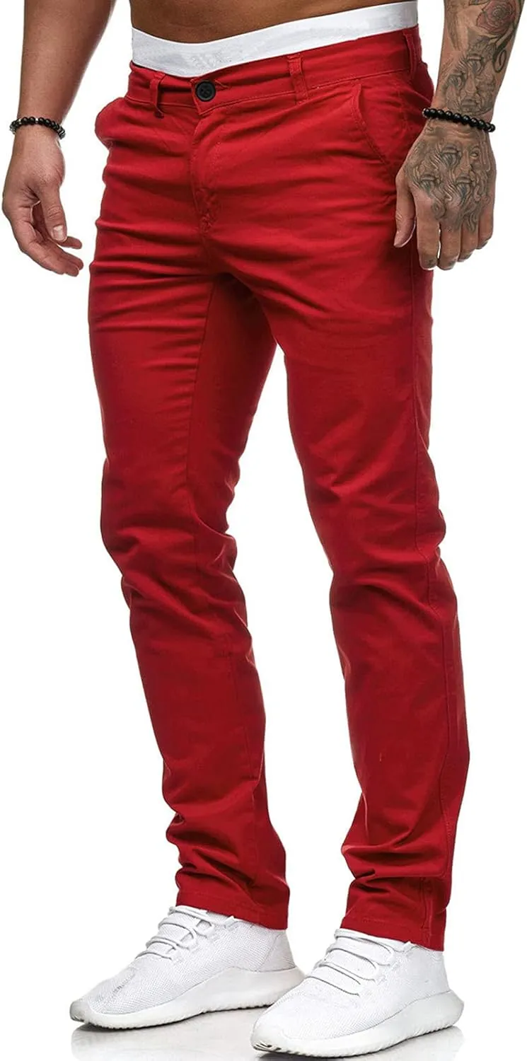 ZHUER Mens Casual Pants Slim Fit Flat-Front Skinny Dress Pants Full Length Mid Waist Stretch Chino Pants Work Sport Trousers