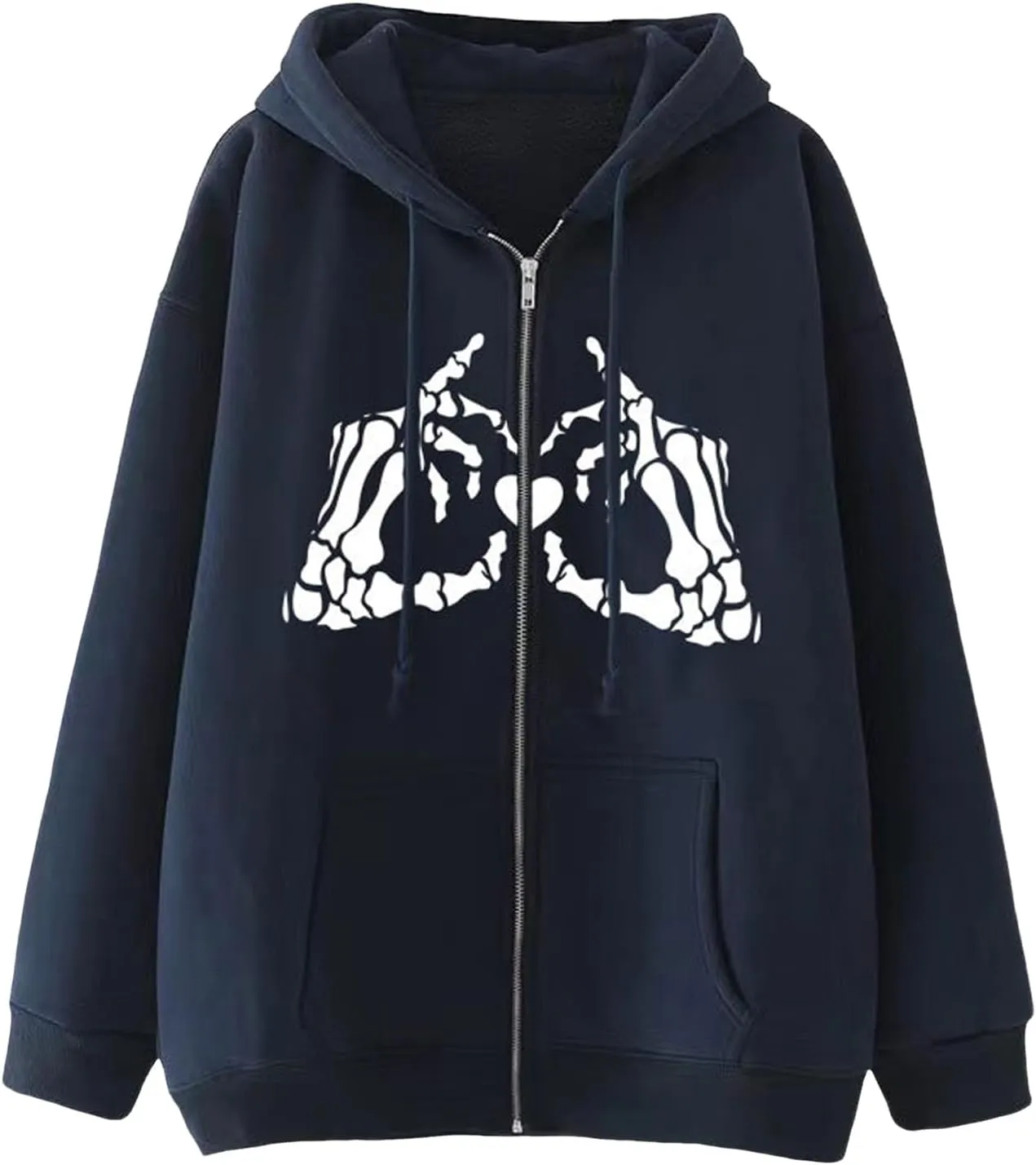 Zip Up Hoodie for Women Oversized Skeleton Graphic Pockets Drawstring Y2K Hooded Sweatshirts Cpmfort Travel Zipper Hoodie