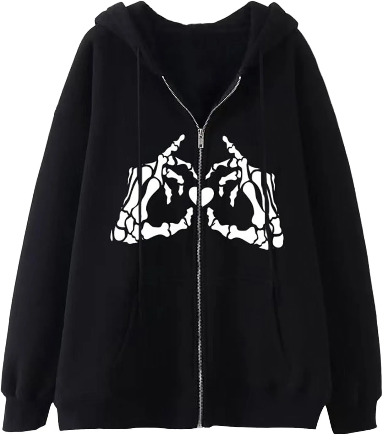 Zip Up Hoodie for Women Oversized Skeleton Graphic Pockets Drawstring Y2K Hooded Sweatshirts Cpmfort Travel Zipper Hoodie