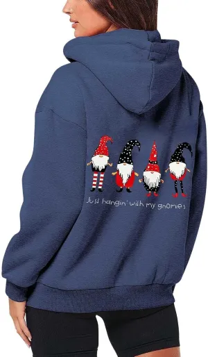 Zip Up Hoodie Women Oversized Christmas Santa Long Sleeve Crewneck Jacket Drawstring Hoodies with Pockets