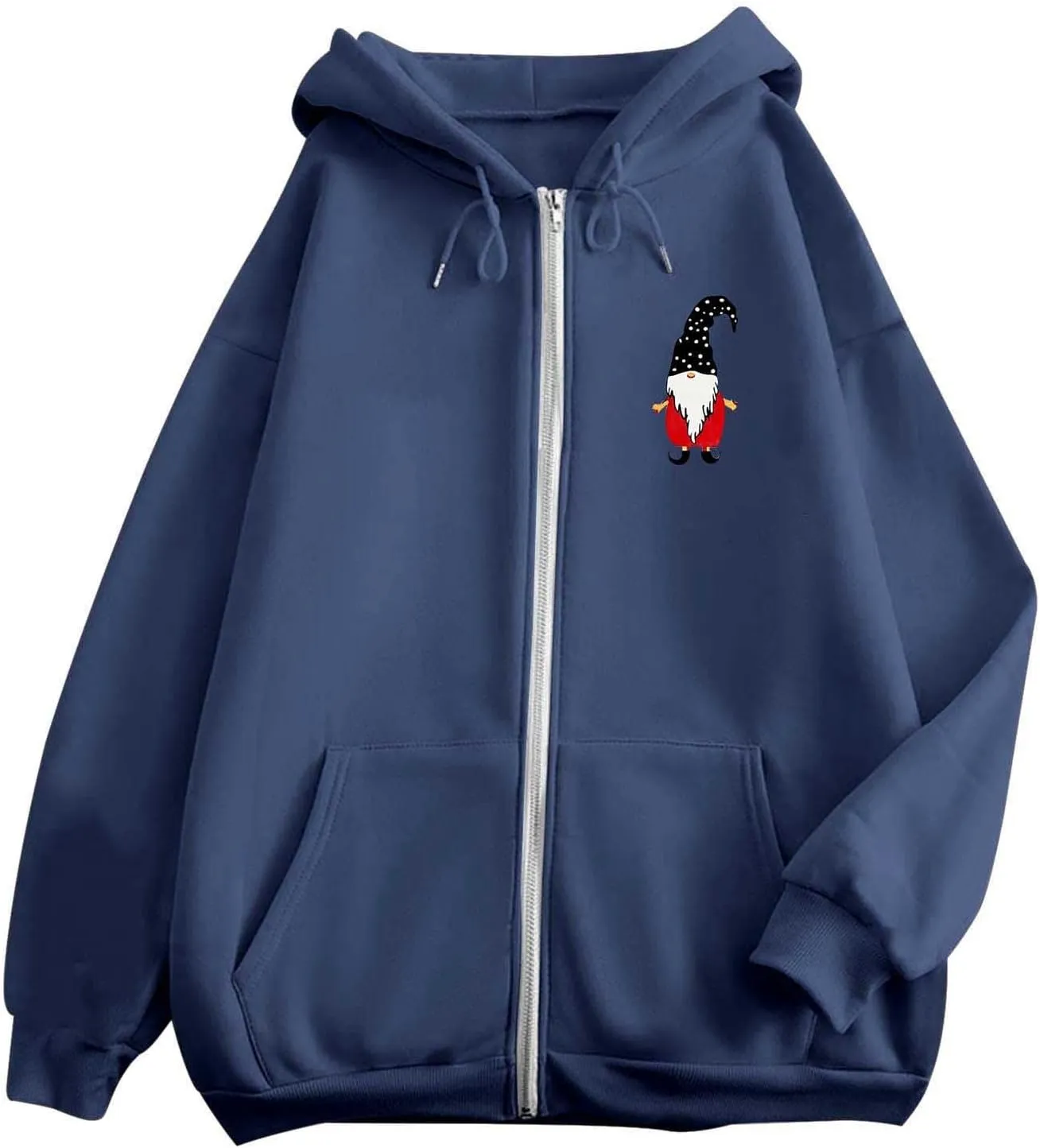 Zip Up Hoodie Women Oversized Christmas Santa Long Sleeve Crewneck Jacket Drawstring Hoodies with Pockets