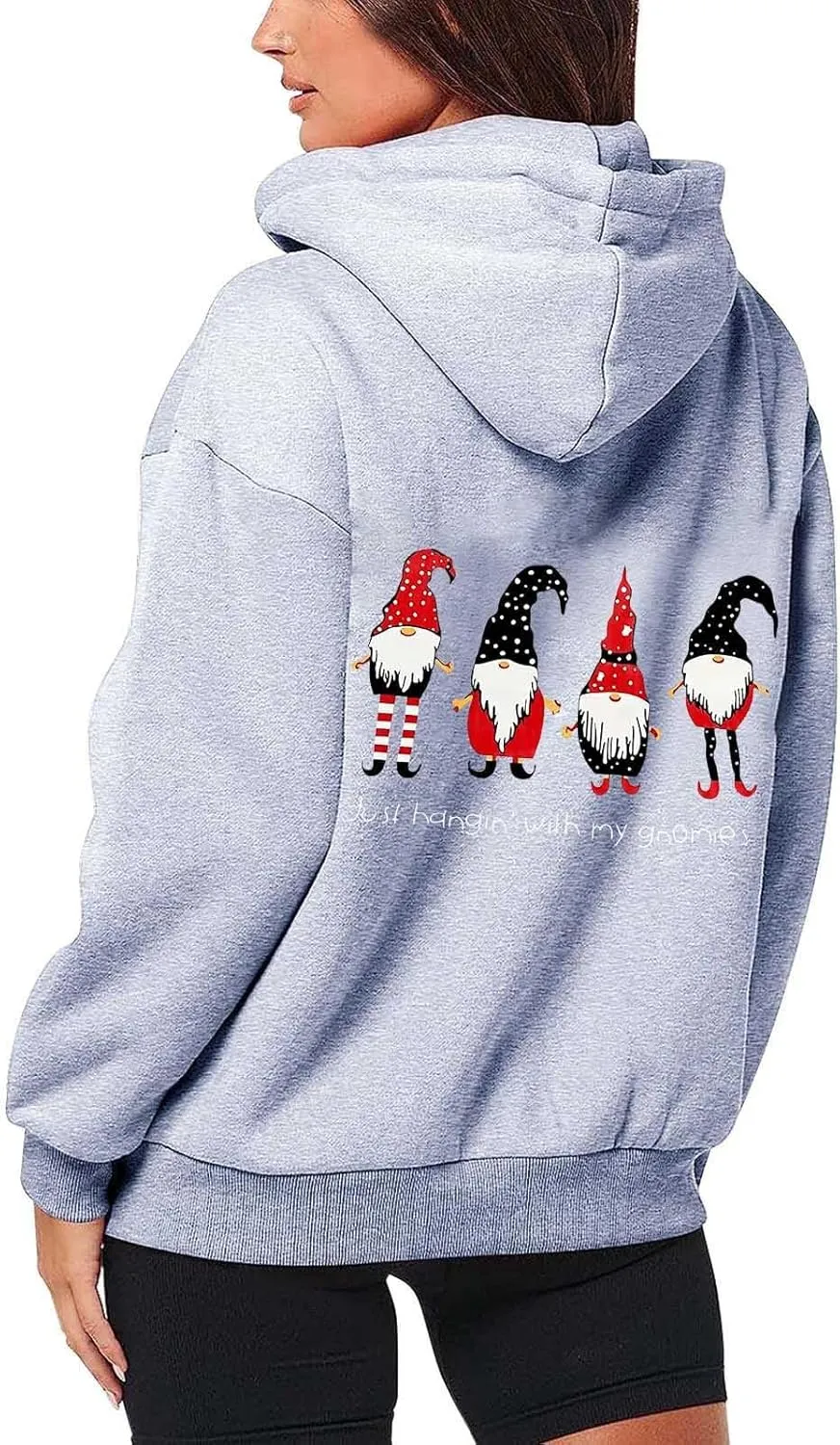 Zip Up Hoodie Women Oversized Christmas Santa Long Sleeve Crewneck Jacket Drawstring Hoodies with Pockets