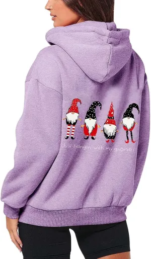 Zip Up Hoodie Women Oversized Christmas Santa Long Sleeve Crewneck Jacket Drawstring Hoodies with Pockets