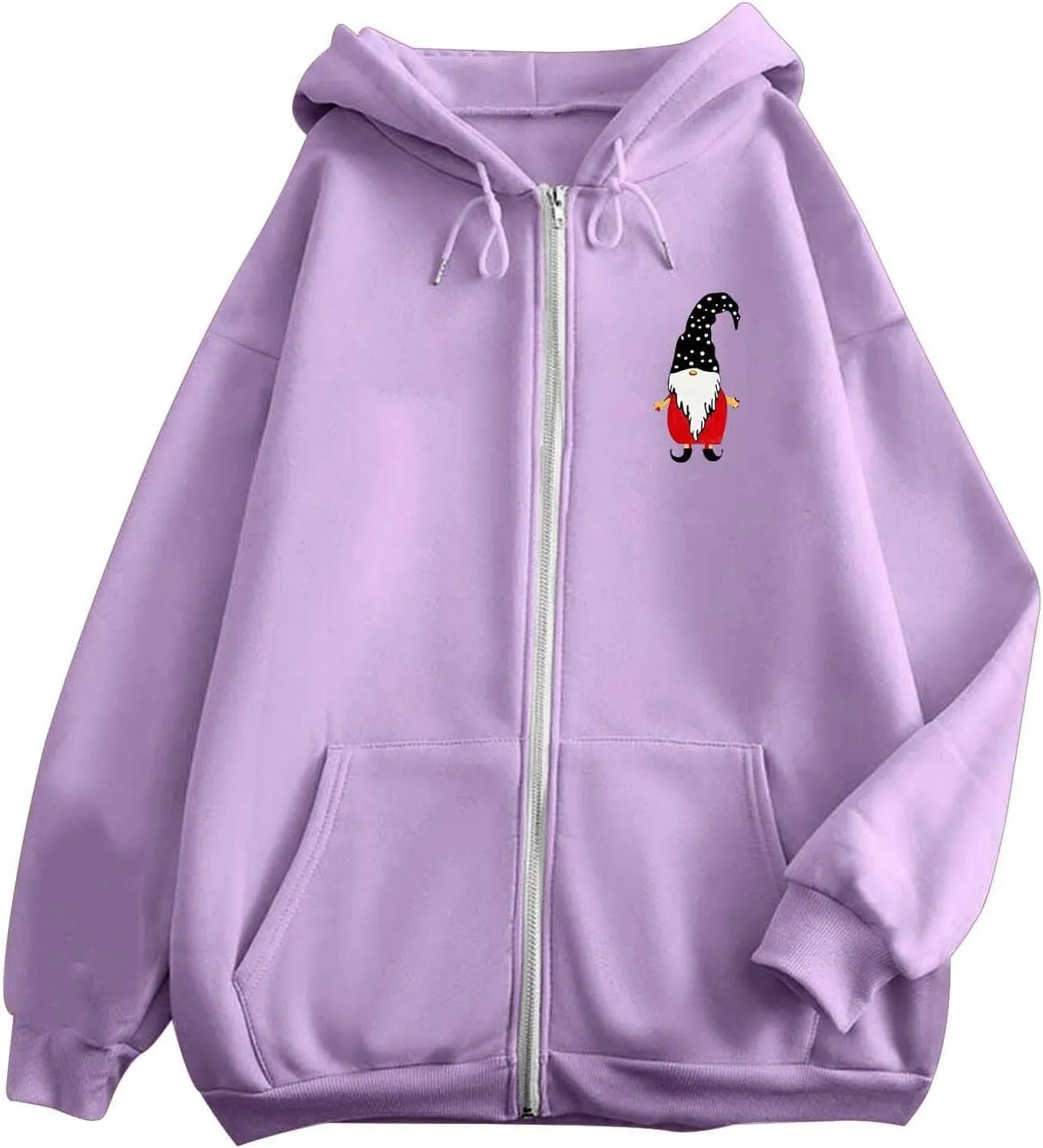 Zip Up Hoodie Women Oversized Christmas Santa Long Sleeve Crewneck Jacket Drawstring Hoodies with Pockets