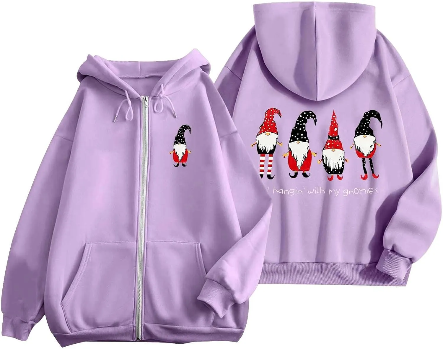 Zip Up Hoodie Women Oversized Christmas Santa Long Sleeve Crewneck Jacket Drawstring Hoodies with Pockets