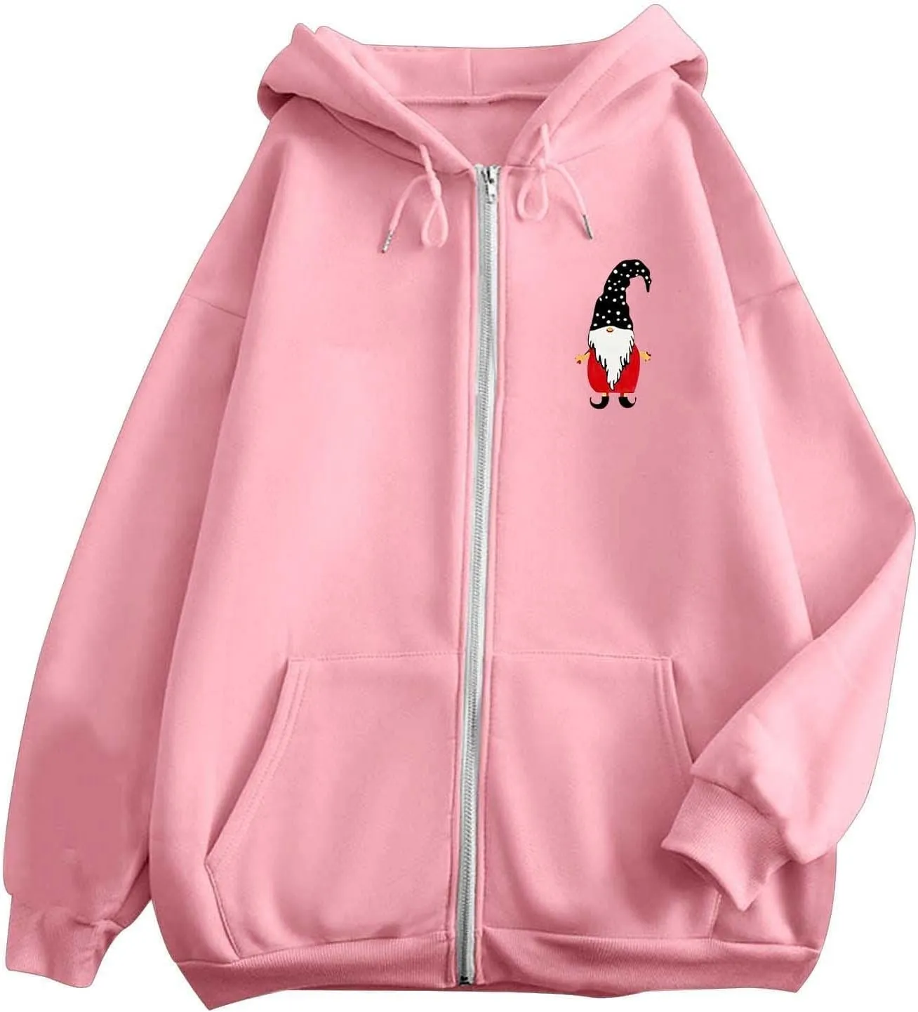 Zip Up Hoodie Women Oversized Christmas Santa Long Sleeve Crewneck Jacket Drawstring Hoodies with Pockets