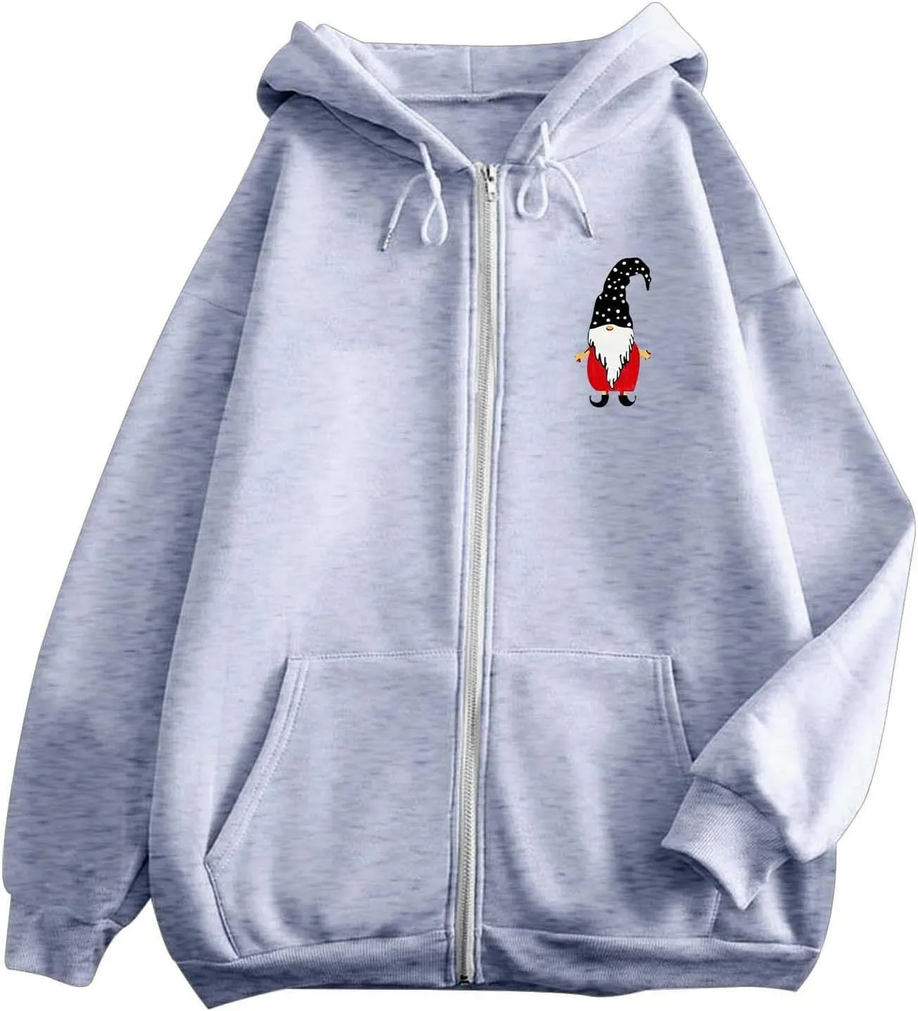Zip Up Hoodie Women Oversized Christmas Santa Long Sleeve Crewneck Jacket Drawstring Hoodies with Pockets