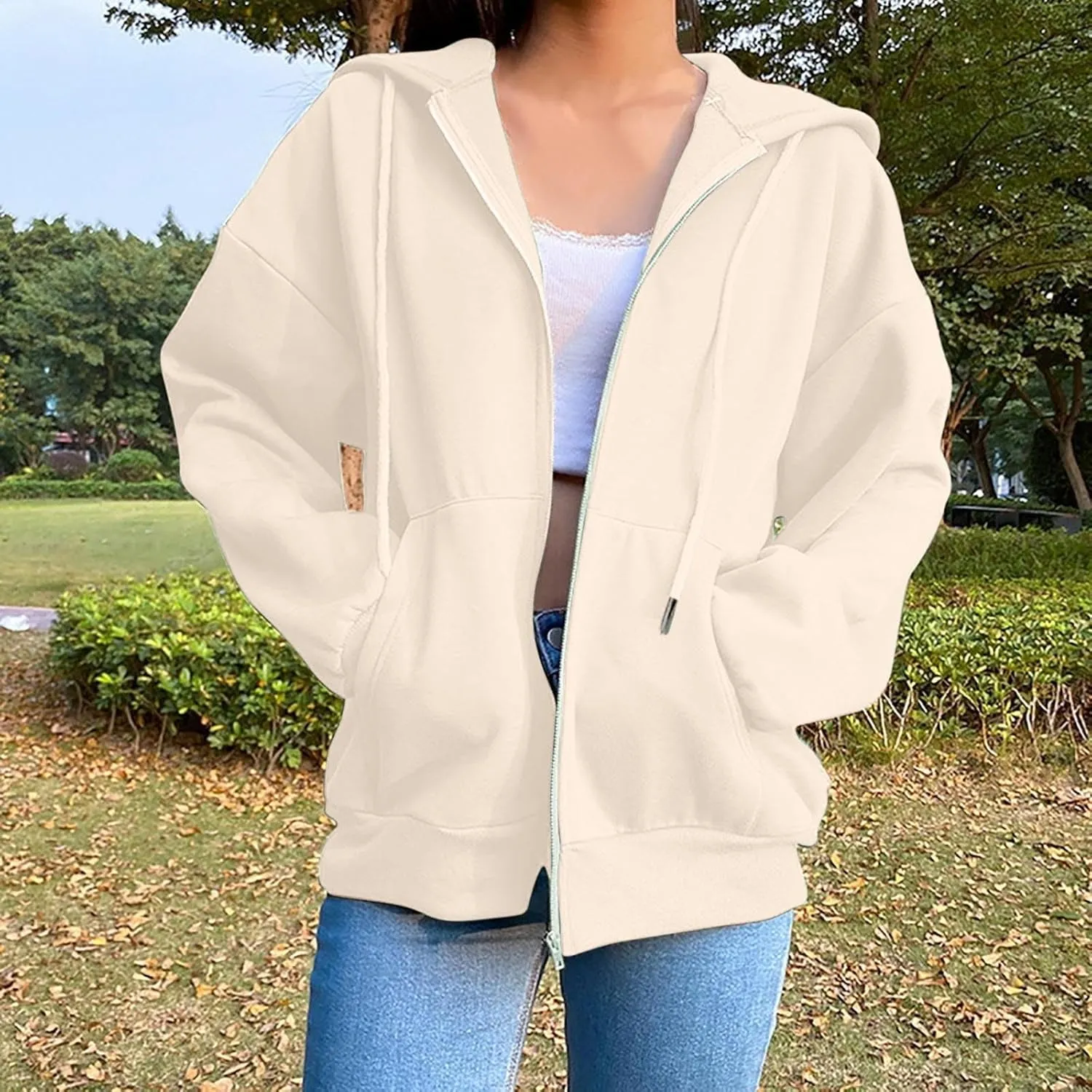 Zip Up Hoodie Women Oversized Cute Lightweight Jackets Trendy Hooded Sweatshirt Workout Fall Jacket with Pockets