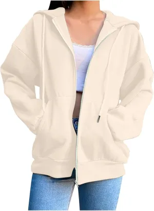 Zip Up Hoodie Women Oversized Cute Lightweight Jackets Trendy Hooded Sweatshirt Workout Fall Jacket with Pockets