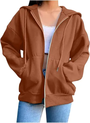 Zip Up Hoodie Women Oversized Cute Lightweight Jackets Trendy Hooded Sweatshirt Workout Fall Jacket with Pockets