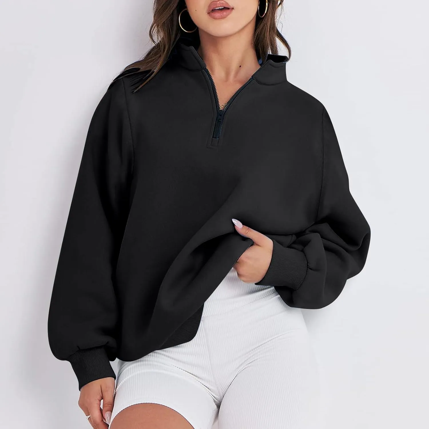 Zip Up Hoodies For Women Oversized Long Sleeve Crop Sweatshirt Quarter Zip Pullover Tops Fall Fashion Clothes 2023