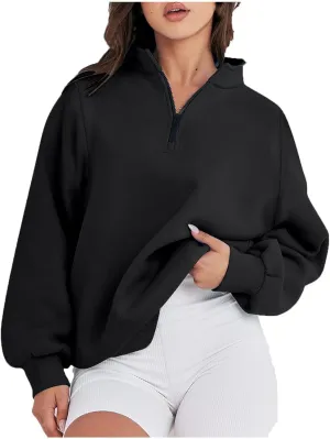Zip Up Hoodies For Women Oversized Long Sleeve Crop Sweatshirt Quarter Zip Pullover Tops Fall Fashion Clothes 2023