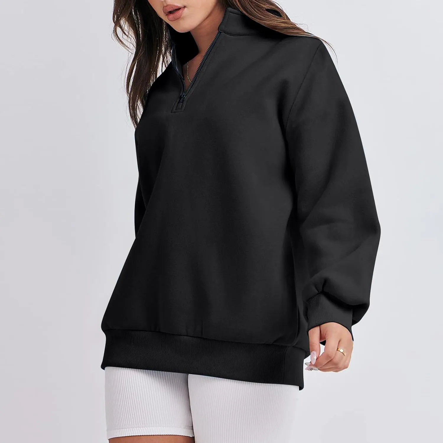 Zip Up Hoodies For Women Oversized Long Sleeve Crop Sweatshirt Quarter Zip Pullover Tops Fall Fashion Clothes 2023